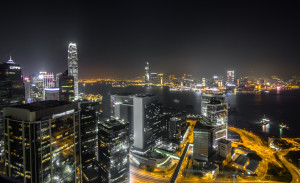 Rooftopping in Hong Kong; view of city at night