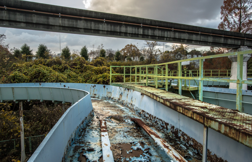 Rusted section of the log flume ride at Nara Dreamland