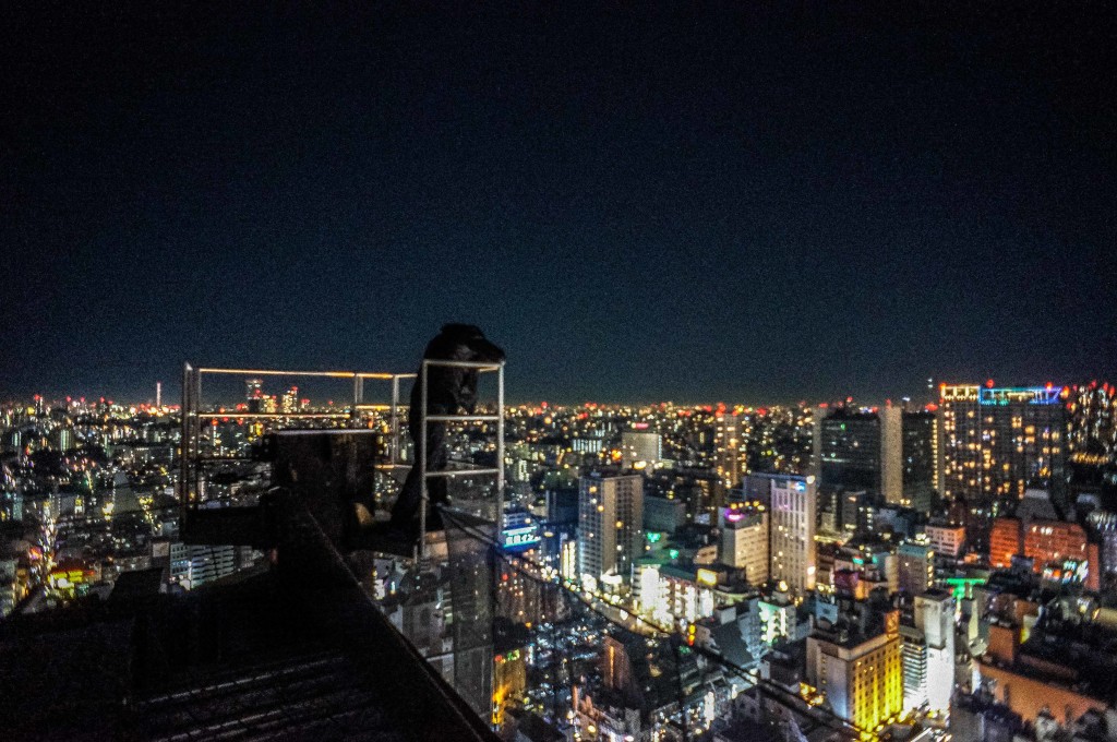 Rooftopping in Tokyo, Japan, at night.