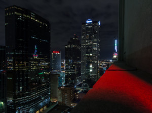 Image of a ledge in downtown Dallas, taken while rooftopping