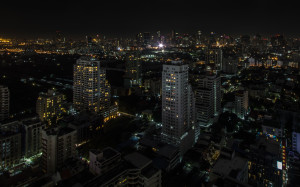 Cityscape of Bangkok, Thailand at night; taken while rooftopping