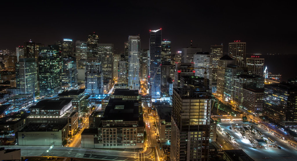 View of San Francisco downtown while rooftopping at night