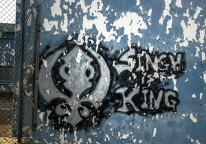 Singh is King graffiti sprayed in an abandoned area in Hong Kong