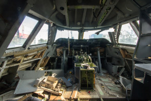 Cockpit of an abandoned 747 plane taken during an urbex in Bangkok, Thailand