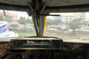 Street view from the cockpit of an abandoned Boeing 747 in Bangkok