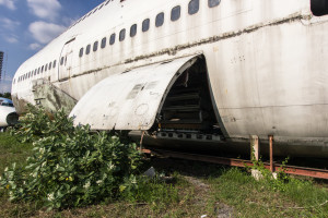 Open hatch to an abandoned 747 airplane in Bangkok, Thailand